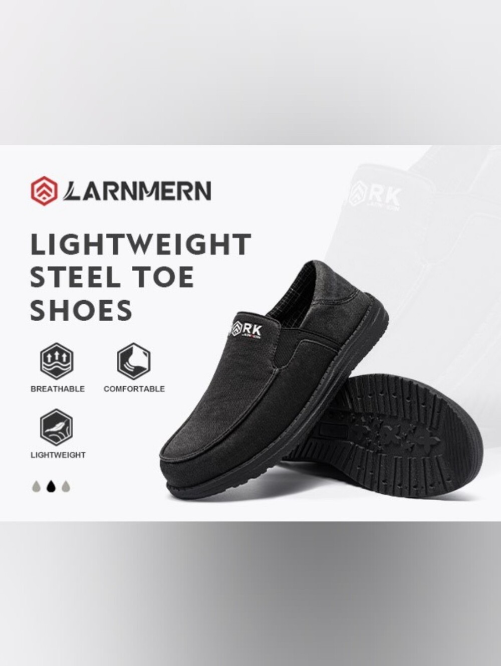 LARNMERN Steel Toe Slip On Work Shoes